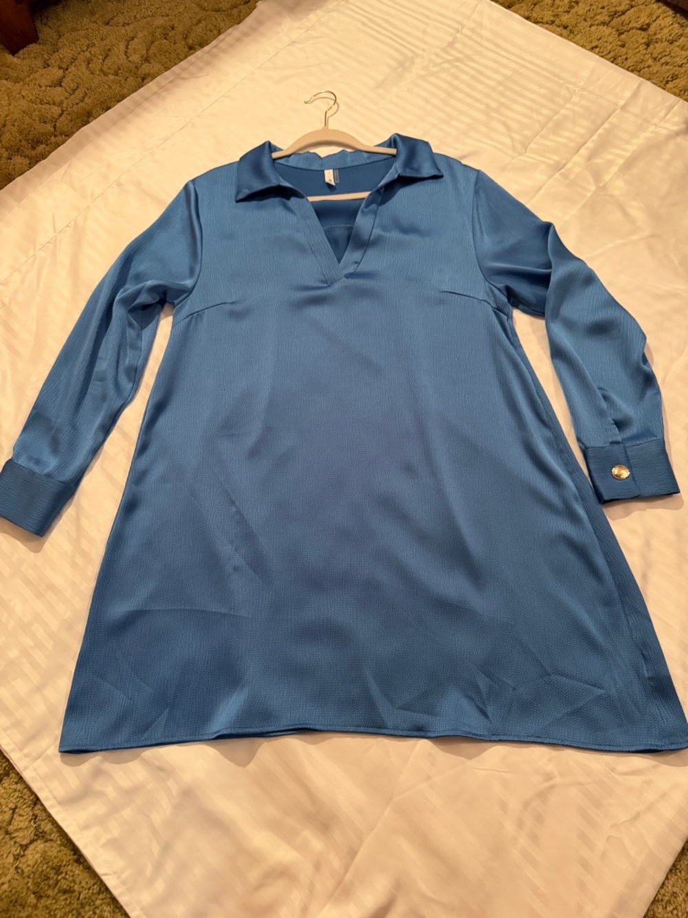 glam Sky Blue Textured Collared Top